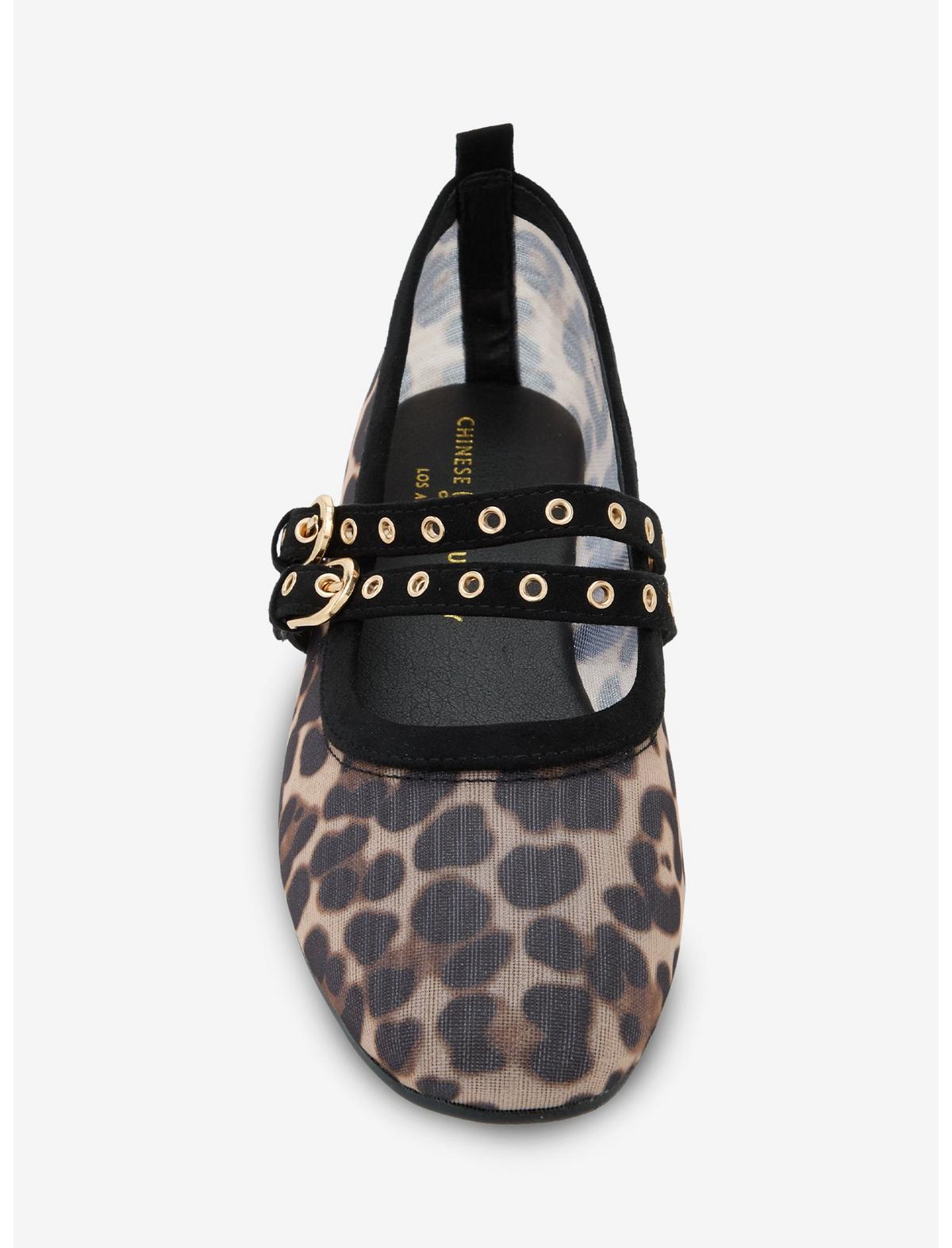 Chinese Laundry Leopard Mesh Grommet Strap Flats - US 3277