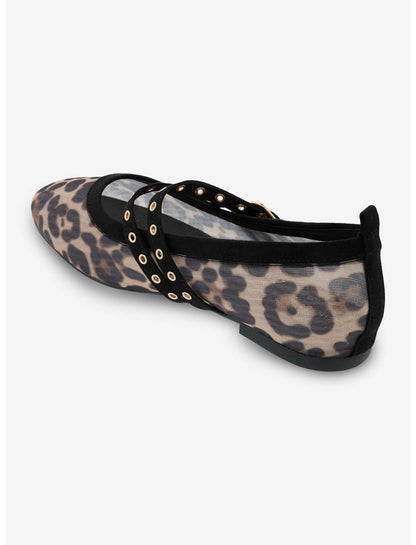 Chinese Laundry Leopard Mesh Grommet Strap Flats - US 3277