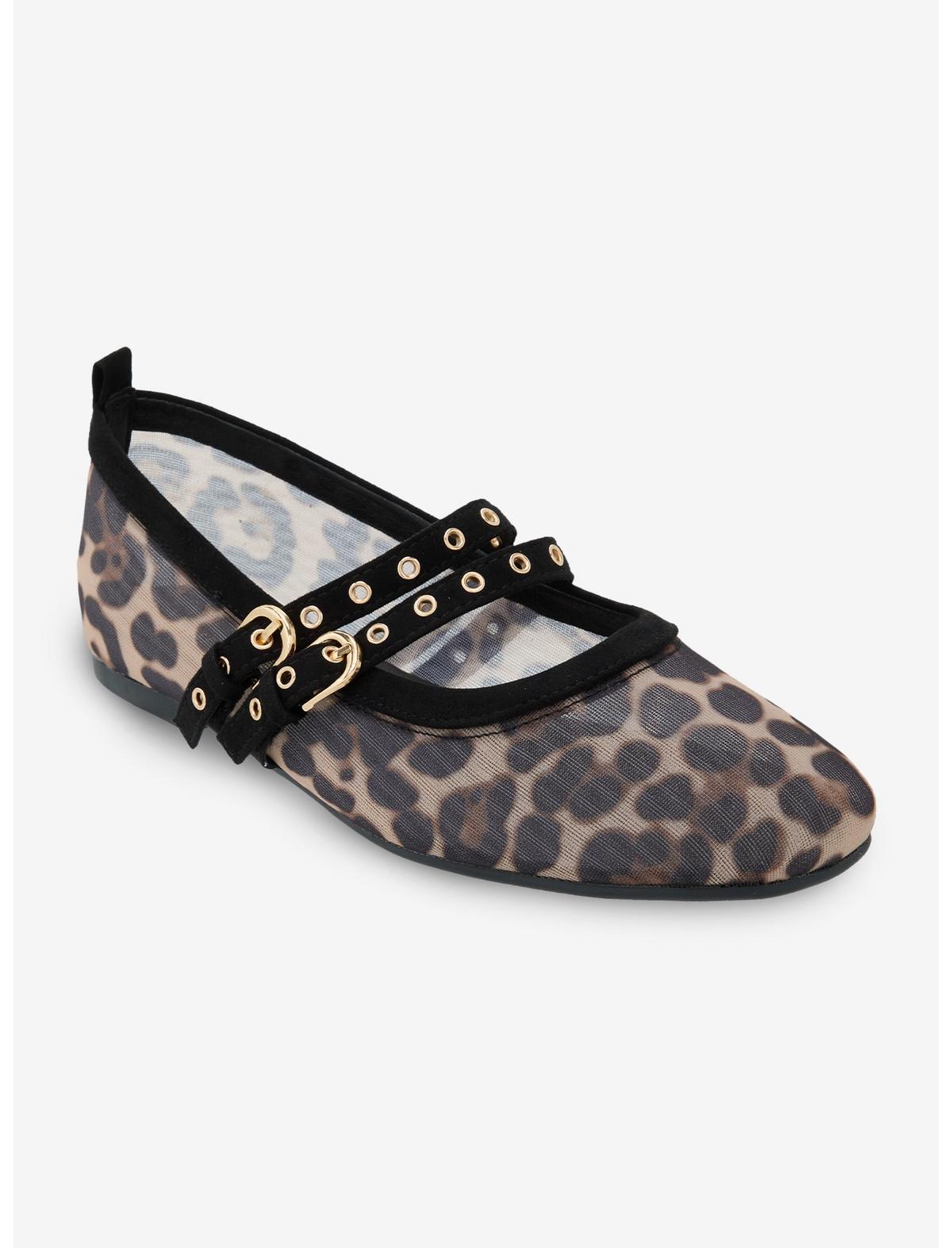 Chinese Laundry Leopard Mesh Grommet Strap Flats - US 3277
