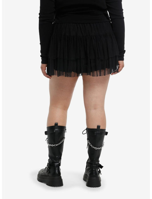 Black Mesh Tiered Low Rise Skort Plus Size - US 1007