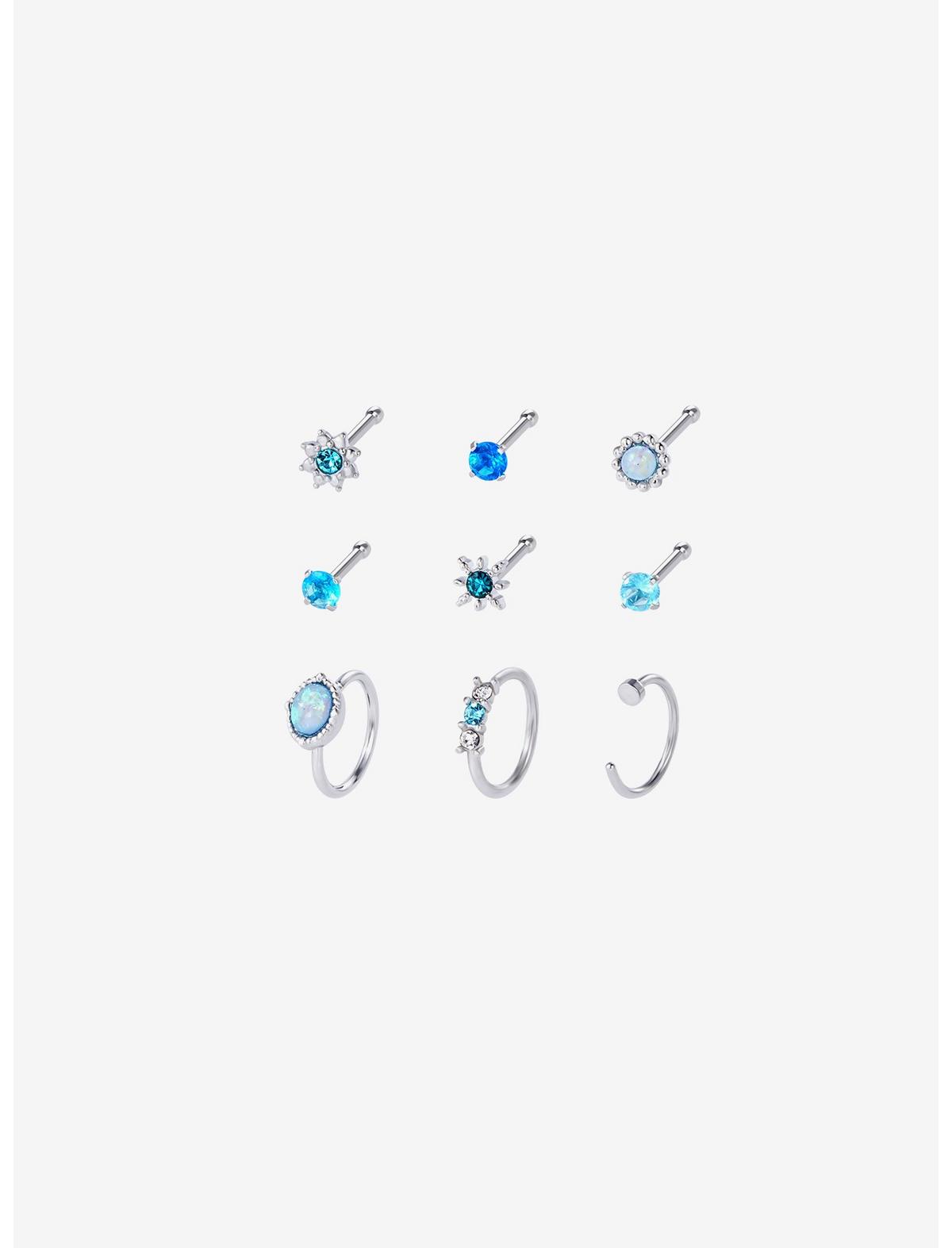 18G Steel Blue Celestial Nose Stud & Hoop 9 Pack - US 9758