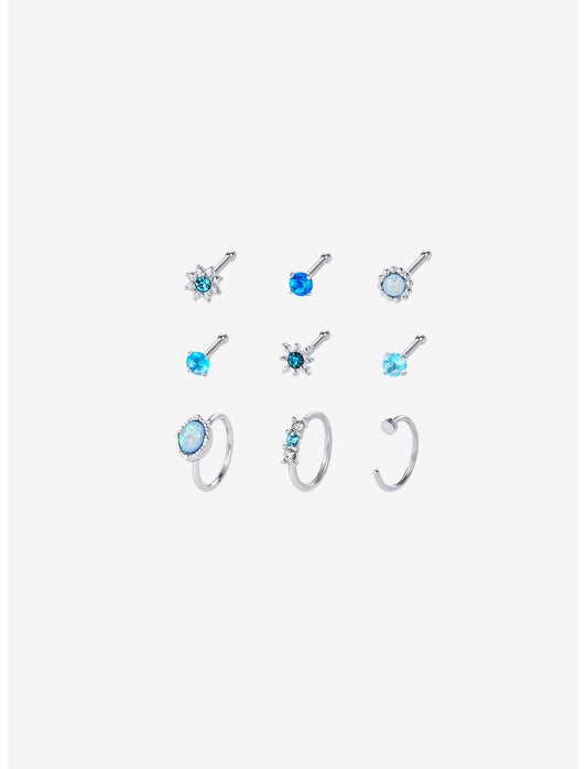 18G Steel Blue Celestial Nose Stud & Hoop 9 Pack - US 9758