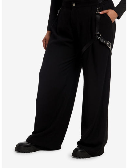 Black Harness Girls Wide Leg Pants Plus Size - US 0178