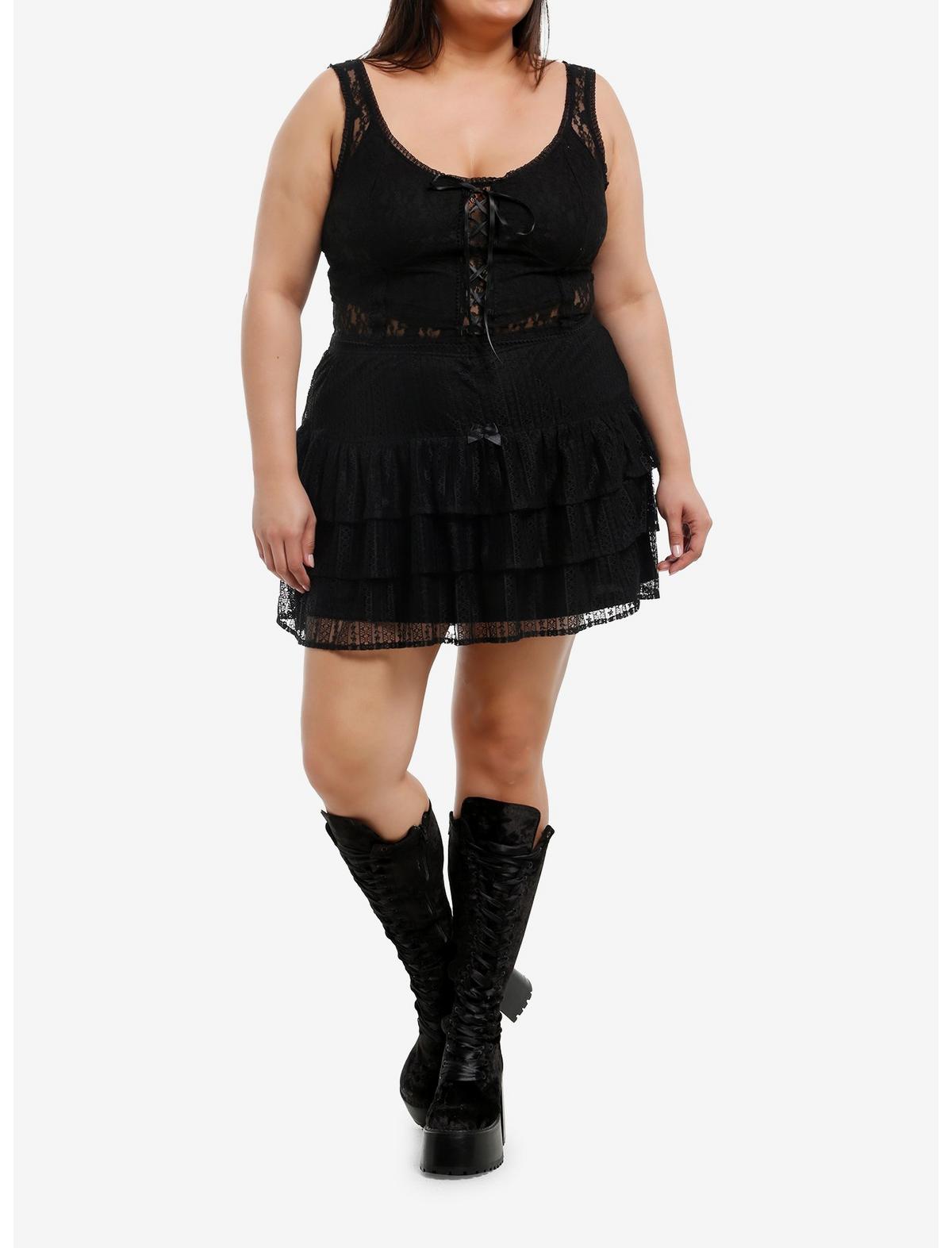 Cosmic Aura Black Lace Ribbon Corset Girls Crop Tank Top Plus Size - US 3632
