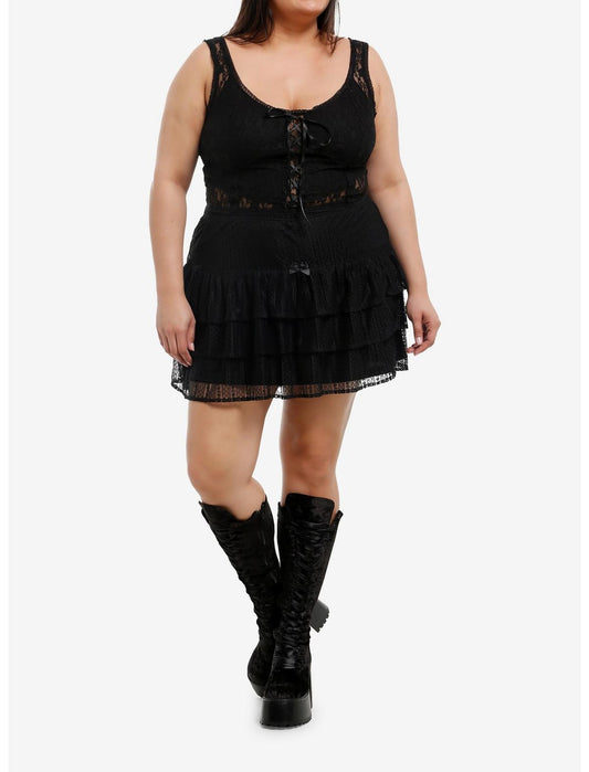 Cosmic Aura Black Lace Ribbon Corset Girls Crop Tank Top Plus Size - US 3632