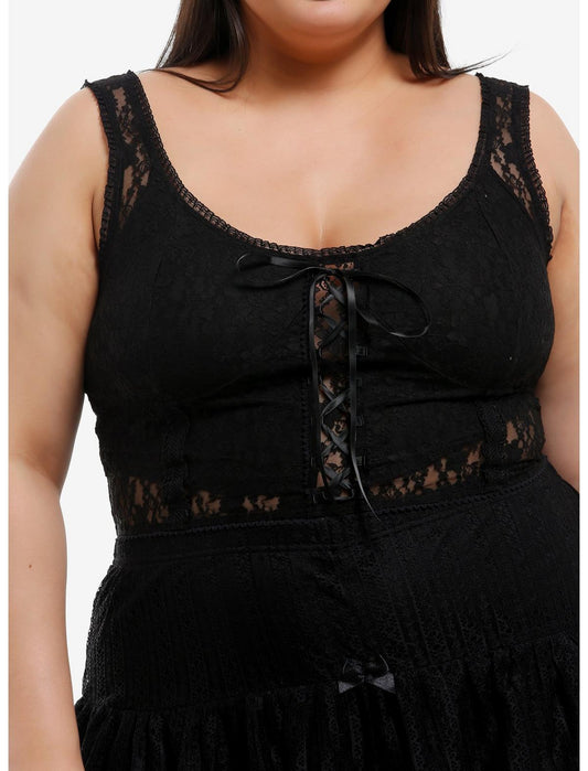 Cosmic Aura Black Lace Ribbon Corset Girls Crop Tank Top Plus Size - US 3632