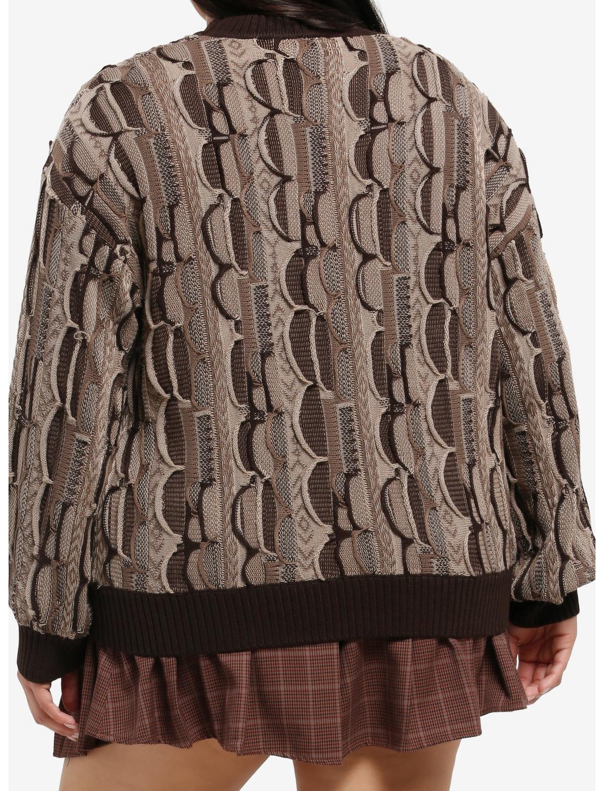 Brown Destructed Patchwork Girls Knit Sweater Plus Size - US 3851