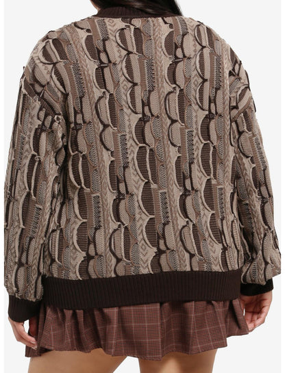 Brown Destructed Patchwork Girls Knit Sweater Plus Size - US 3851