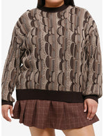 Brown Destructed Patchwork Girls Knit Sweater Plus Size - US 3851
