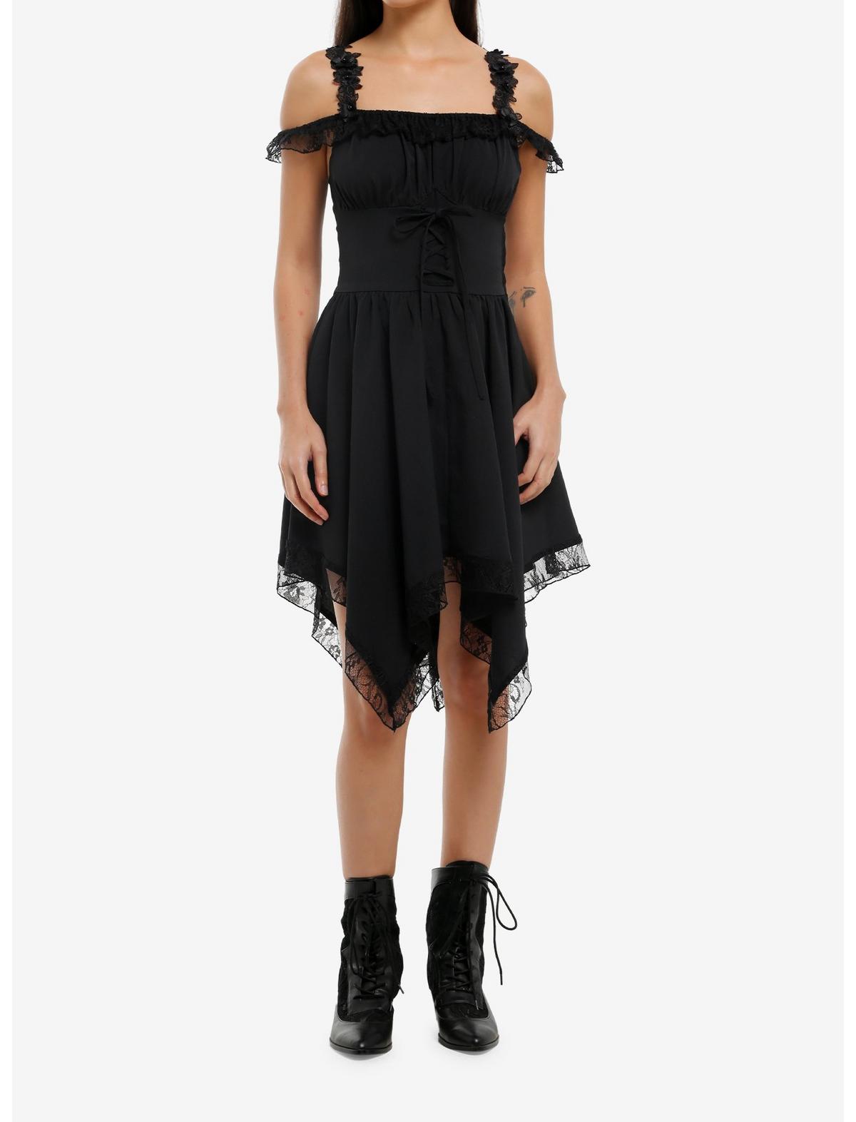 Cosmic Aura Black Floral Lace Cold-Shoulder Dress - US 0467