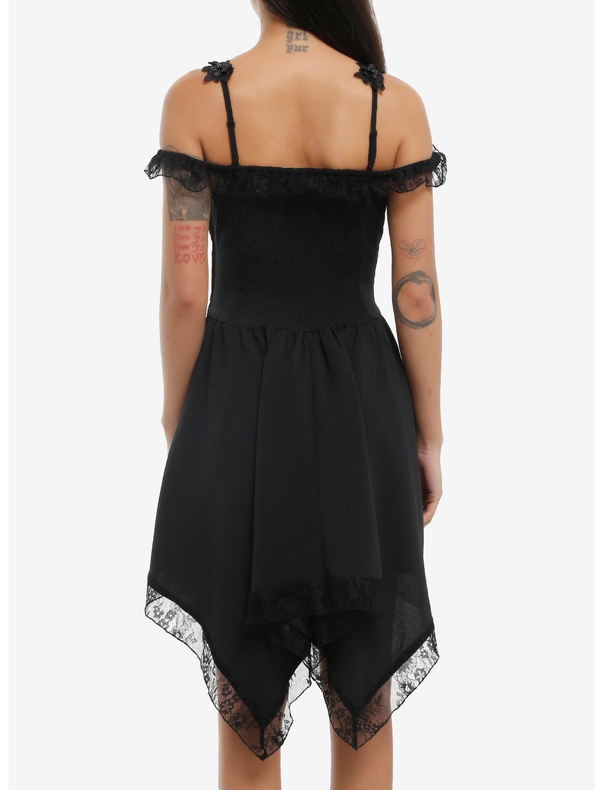 Cosmic Aura Black Floral Lace Cold-Shoulder Dress - US 0467