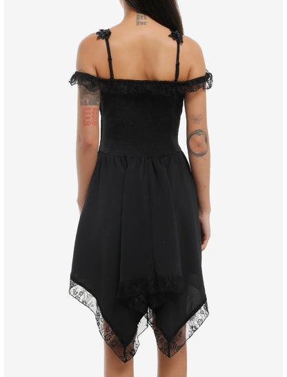 Cosmic Aura Black Floral Lace Cold-Shoulder Dress - US 0467
