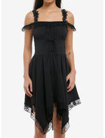 Cosmic Aura Black Floral Lace Cold-Shoulder Dress - US 0467