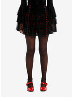 Black & Red Lace Grommet Strap Tiered Skirt - US 5928