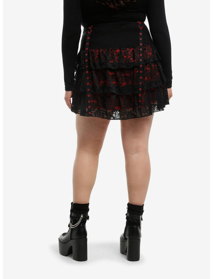 Black & Red Lace Grommet Strap Tiered Skirt Plus Size - US 1971