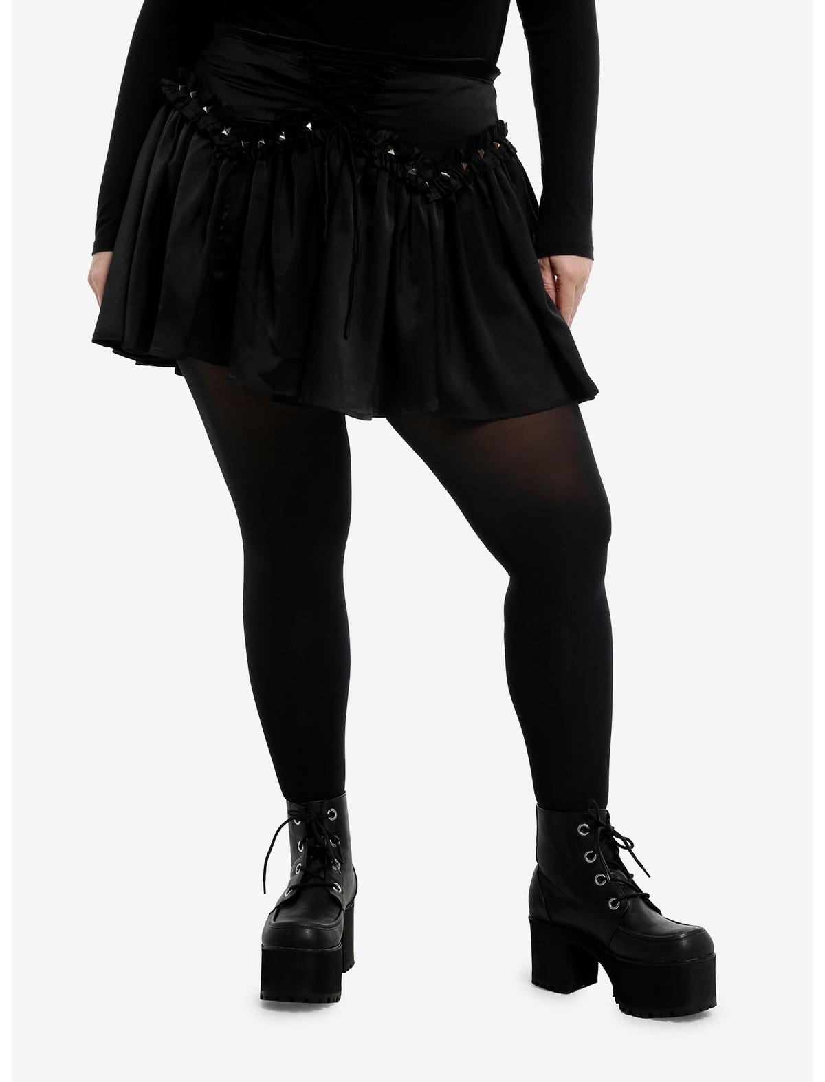 Black Stud Ruffle Lace-Up Skirt Plus Size - US 2411