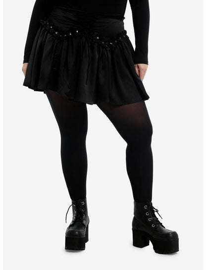Black Stud Ruffle Lace-Up Skirt Plus Size - US 2411