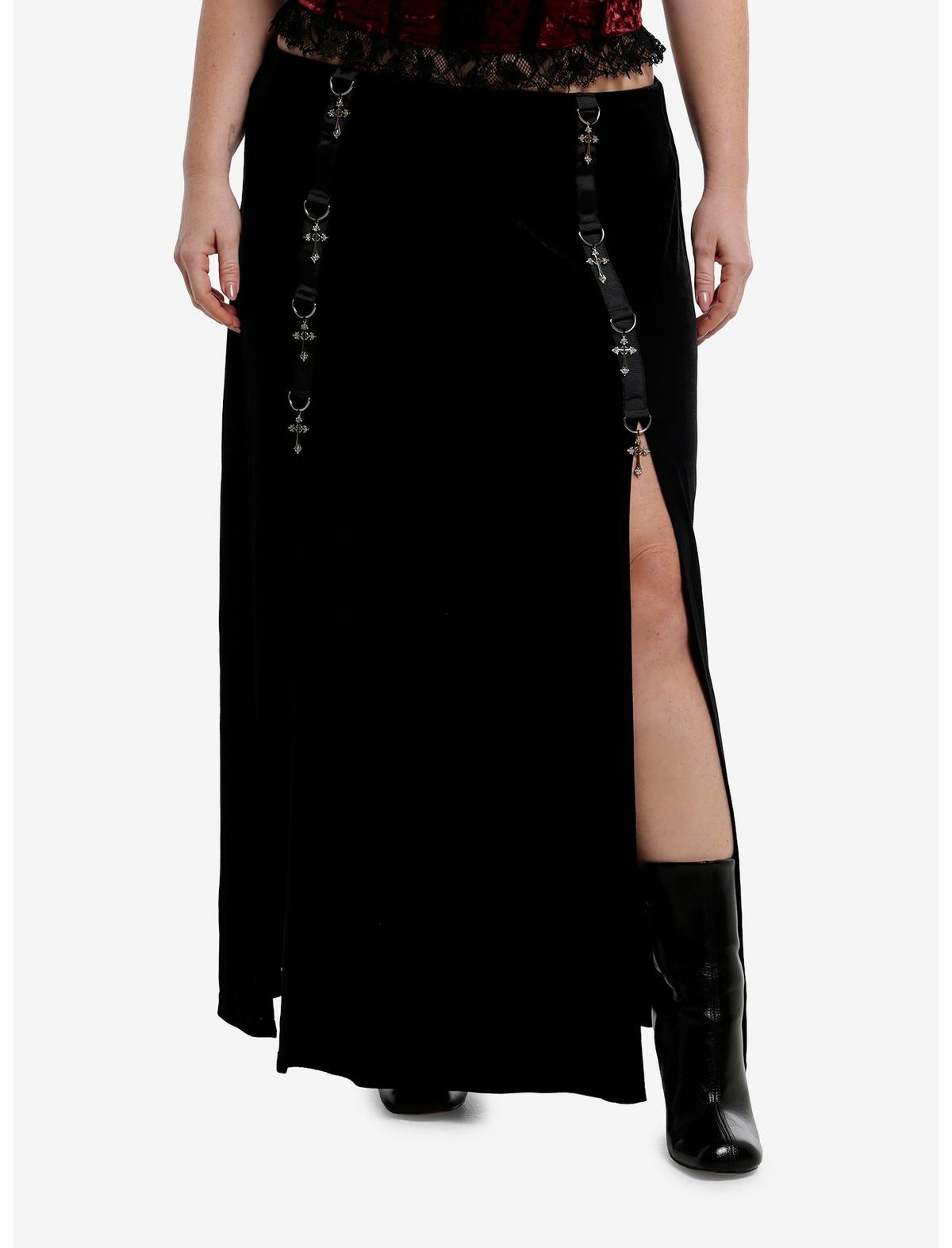 Cosmic Aura Cross Charm Velvet Maxi Skirt Plus Size - US 5573