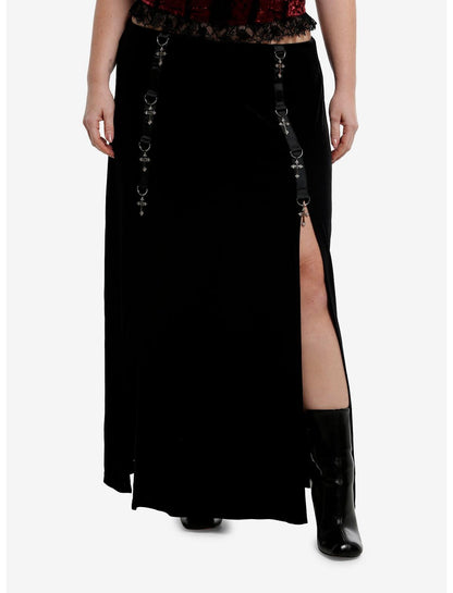 Cosmic Aura Cross Charm Velvet Maxi Skirt Plus Size - US 5573