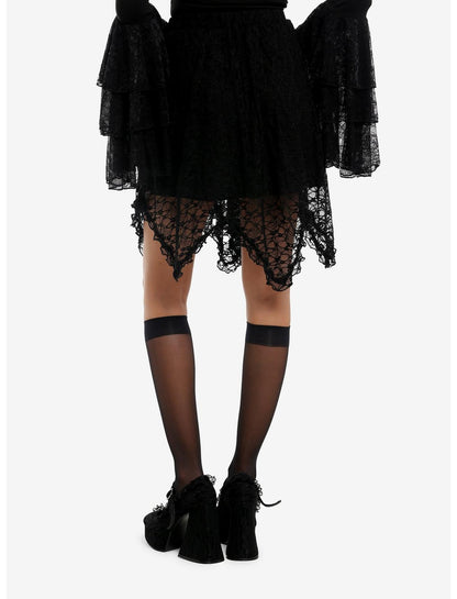 Cosmic Aura Black Lace Hanky Hem Mini Skirt - US 8447