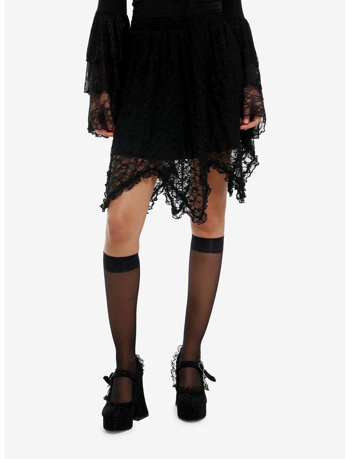 Cosmic Aura Black Lace Hanky Hem Mini Skirt - US 8447