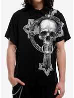 Black & White Cross Skull Woven Button-Up - US 6105