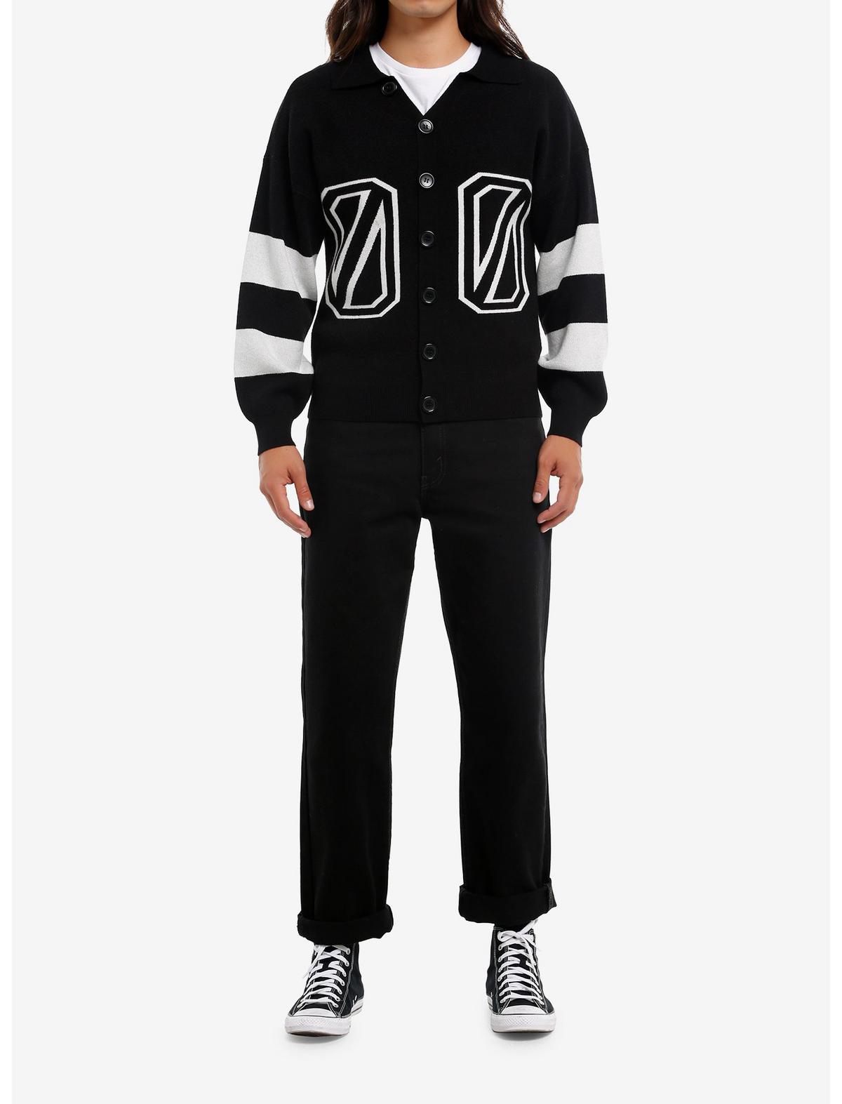 Black & White Stripe Varsity Collared Cardigan - US 0191