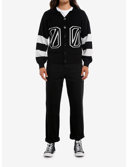 Black & White Stripe Varsity Collared Cardigan - US 0191