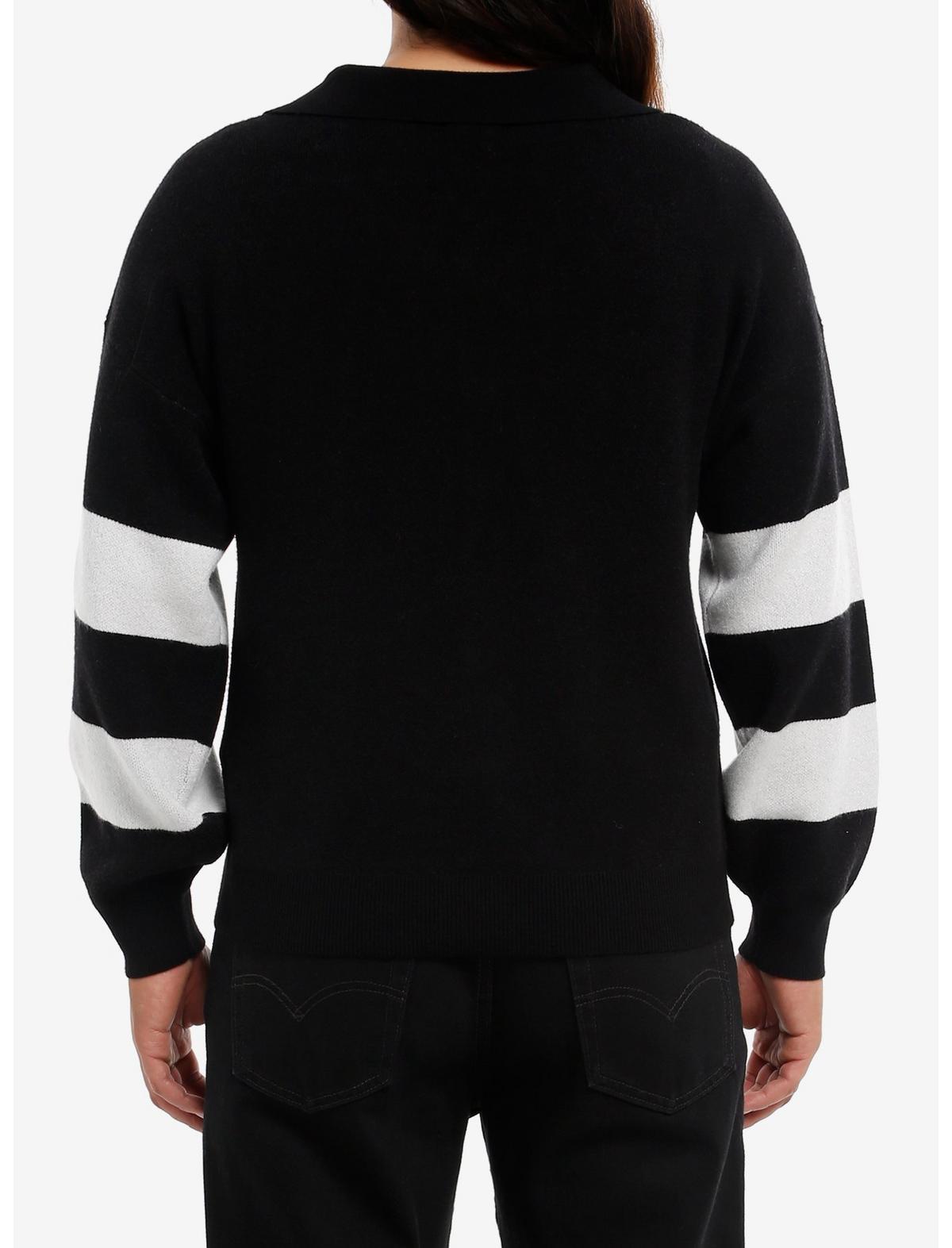 Black & White Stripe Varsity Collared Cardigan - US 0191