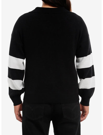 Black & White Stripe Varsity Collared Cardigan - US 0191