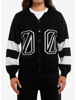 Black & White Stripe Varsity Collared Cardigan - US 0191
