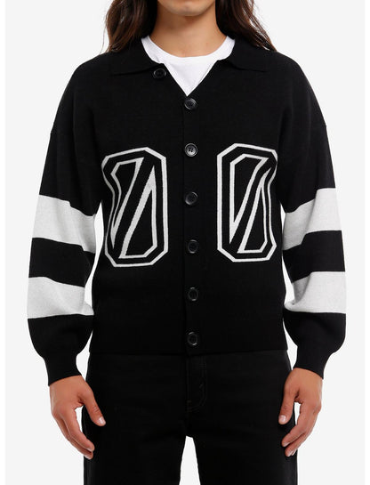Black & White Stripe Varsity Collared Cardigan - US 0191