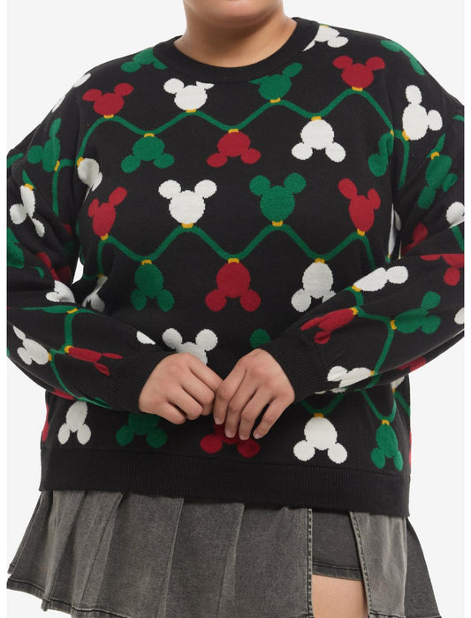 Her Universe Disney Holiday Mickey Mouse String Lights Girls Knit Sweater Plus Size - US 3457