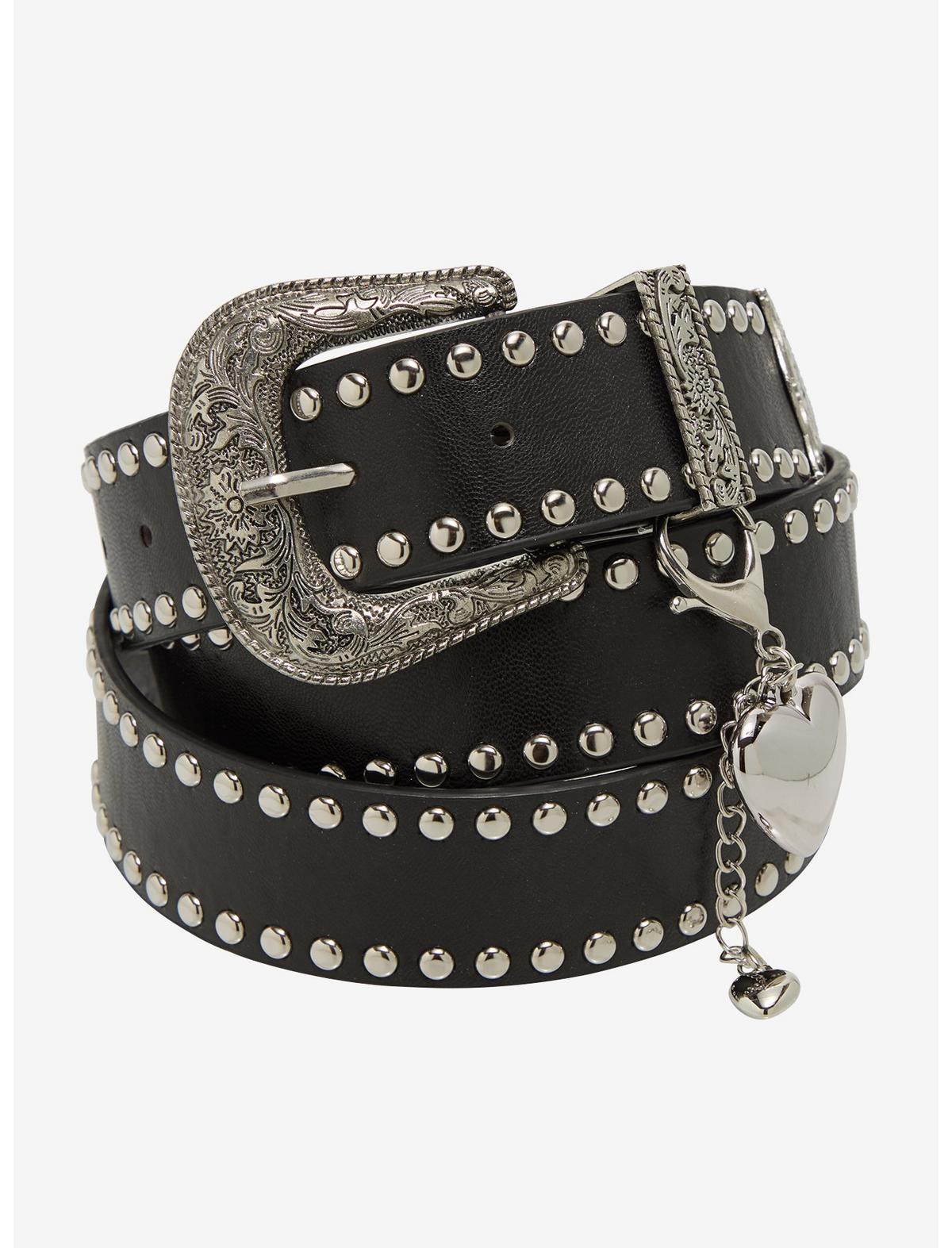 Black & Silver Stud Heart Charm Western Belt - US 1498
