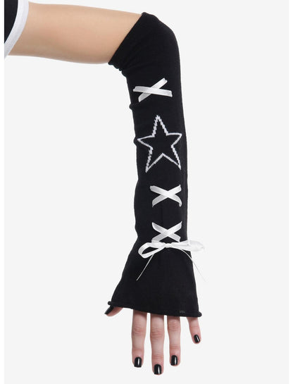 Black & White Star Lace-Up Arm Warmers - US 9196