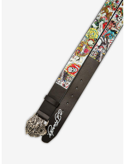 Ed Hardy Tiger Skull Three Row Pyramid Stud Belt - US 5994