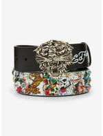 Ed Hardy Tiger Skull Three Row Pyramid Stud Belt - US 5994