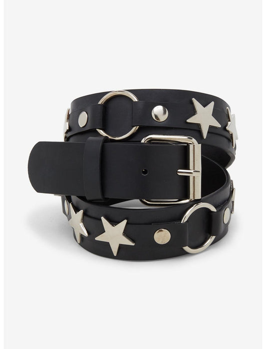 Black & Silver Star O-ring Belt - US 9515