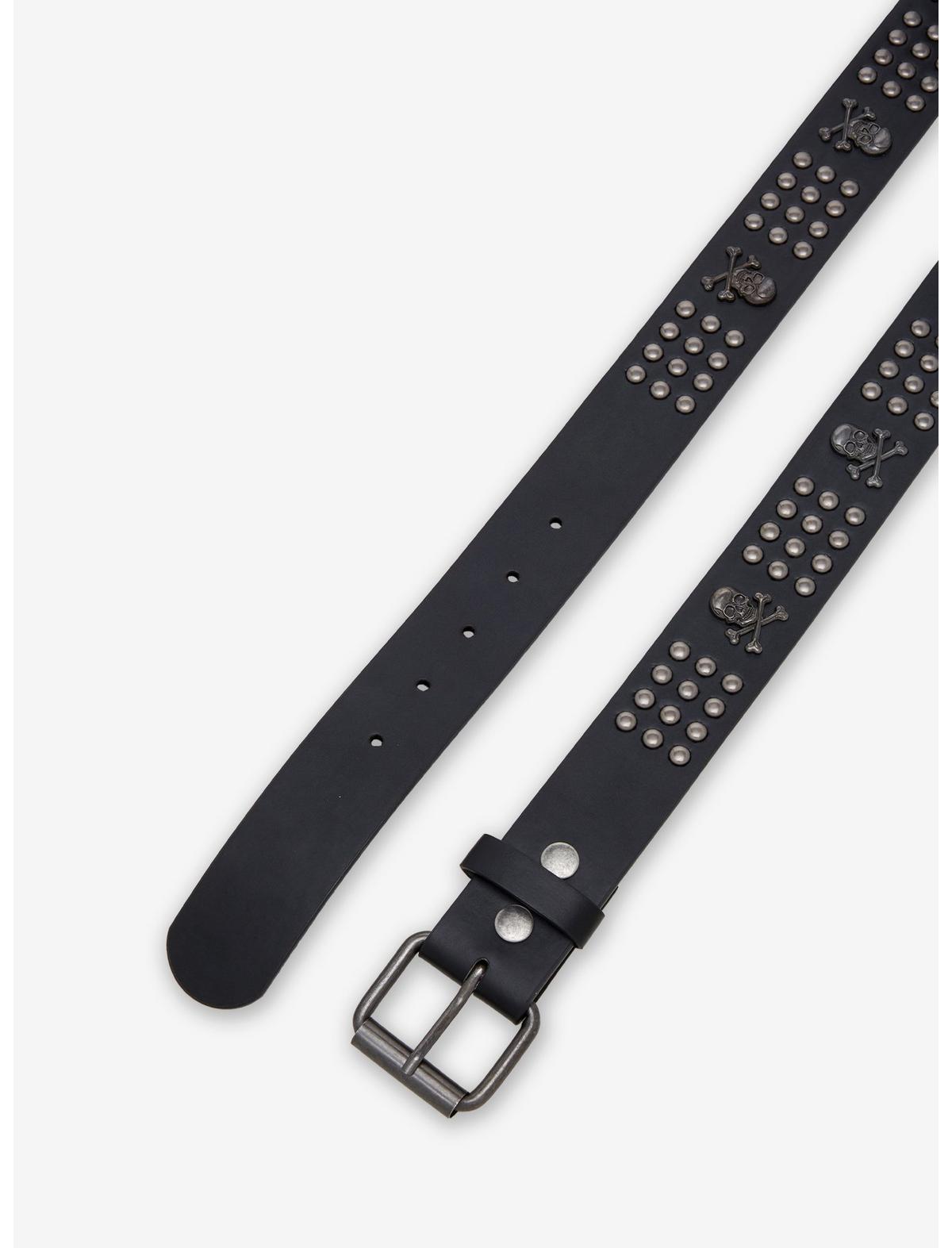 Black & Silver Skull & Crossbones Stud Belt - US 9751