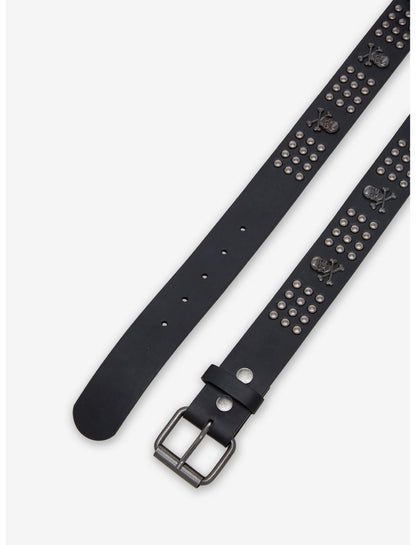 Black & Silver Skull & Crossbones Stud Belt - US 9751