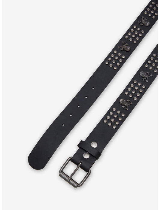 Black & Silver Skull & Crossbones Stud Belt - US 9751