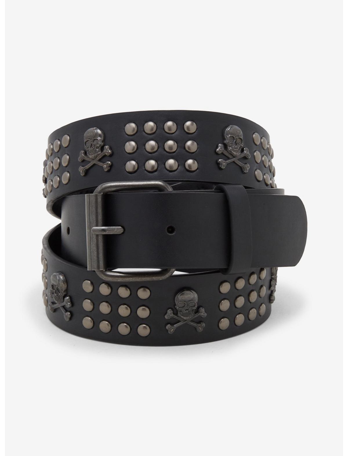 Black & Silver Skull & Crossbones Stud Belt - US 9751