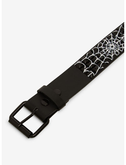 Black & White Spiderweb Three Row Pyramid Stud Belt - US 8579