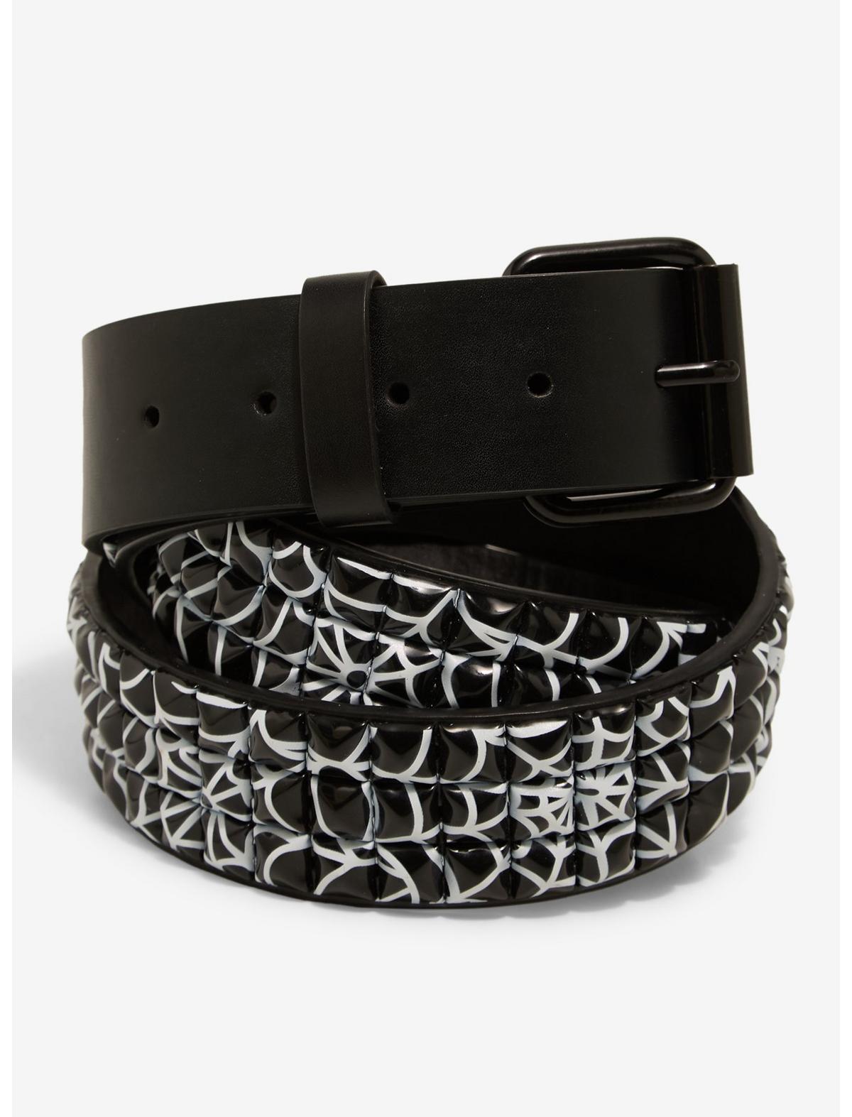 Black & White Spiderweb Three Row Pyramid Stud Belt - US 8579