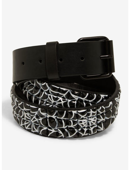 Black & White Spiderweb Three Row Pyramid Stud Belt - US 8579