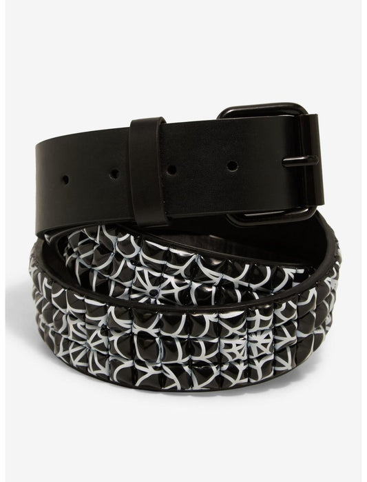 Black & White Spiderweb Three Row Pyramid Stud Belt - US 8579