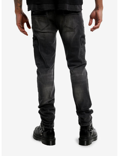 Dismantle Faded Black Cargo Pocket Skinny Jeans - US 5599