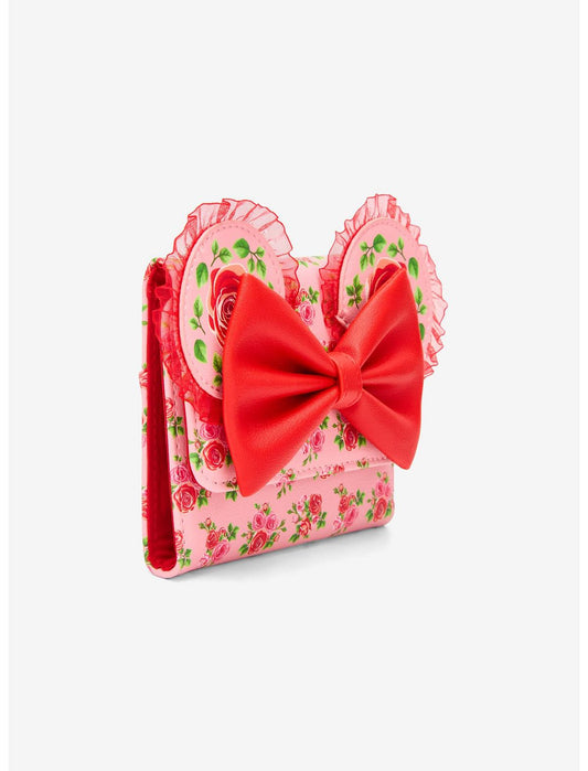 Loungefly Disney Minnie Mouse Pink & Red Roses Figural Mini Flap Wallet - US 8043
