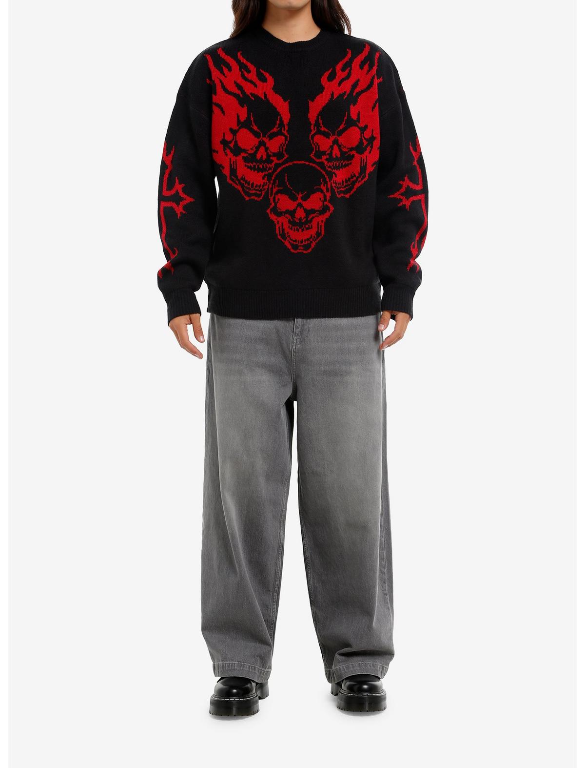 Flaming Skulls Intarsia Sweater - US 3202