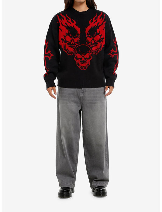 Flaming Skulls Intarsia Sweater - US 3202